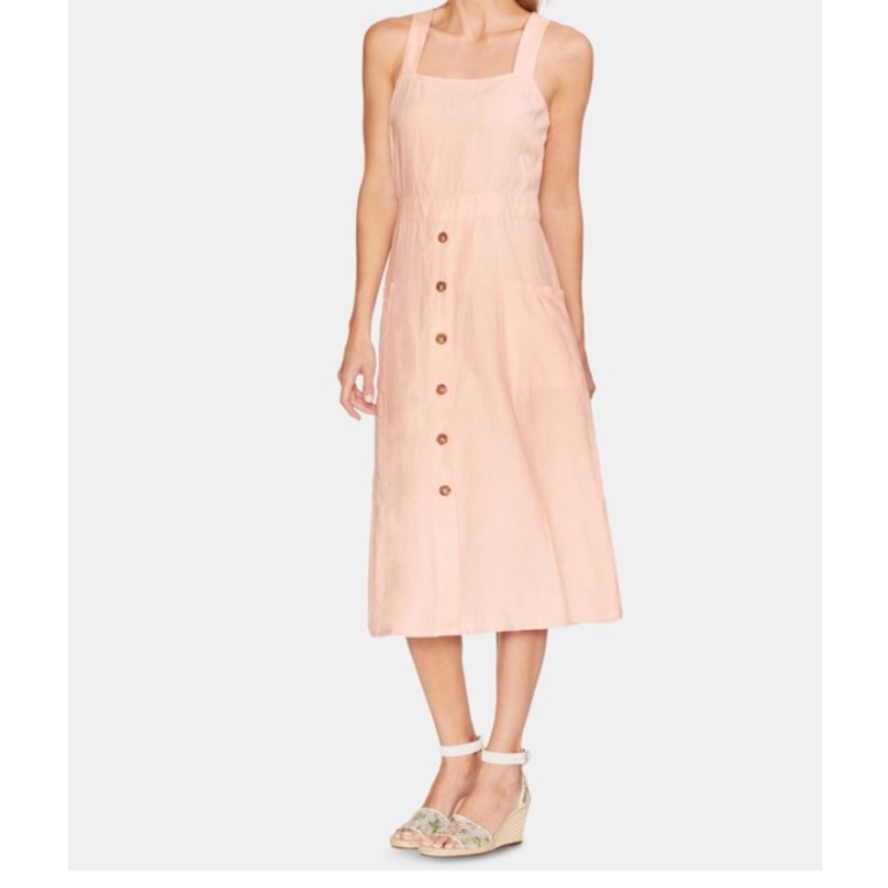 Vince Camuto Women's A Line Sleeveless Linen Dress- Cream / Pink